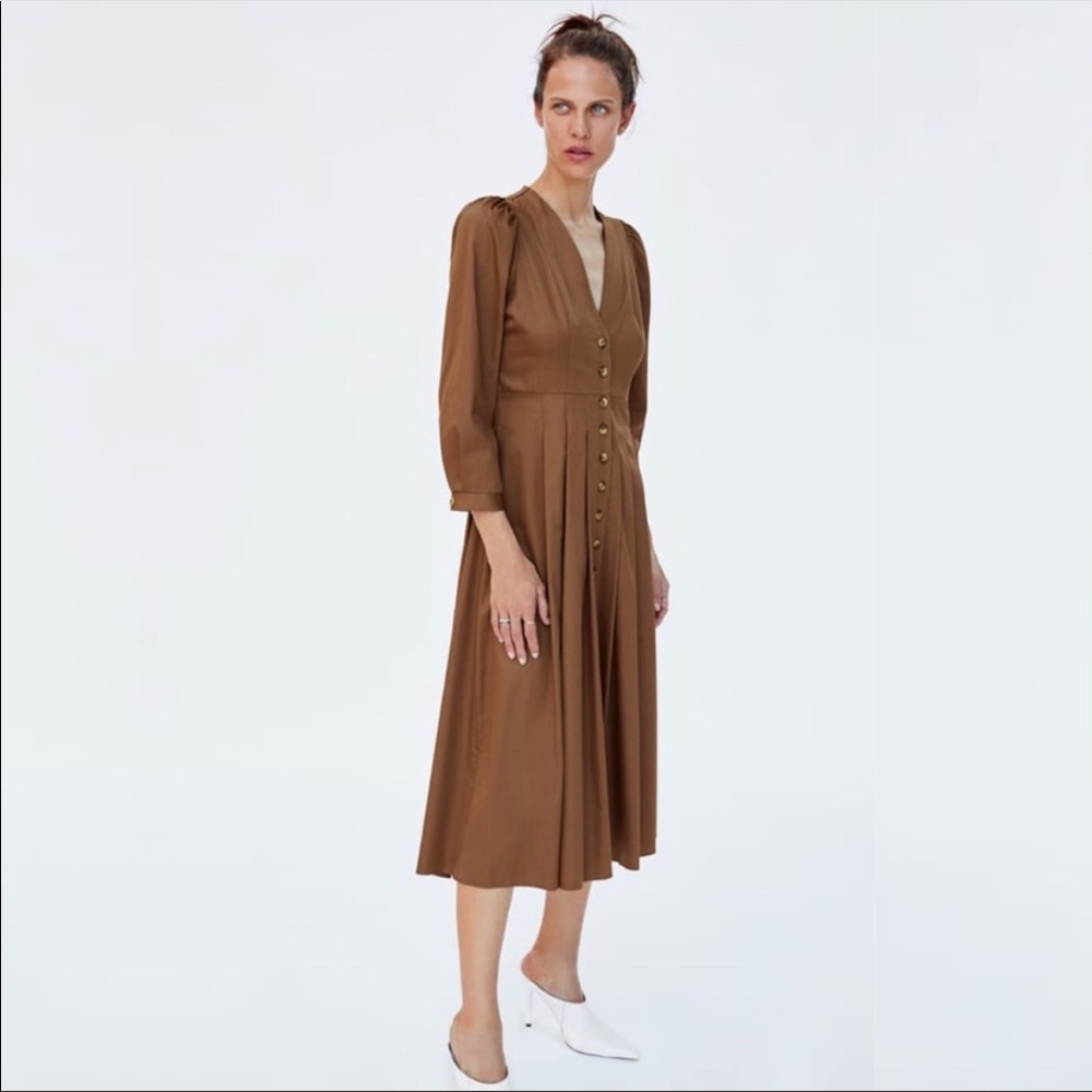 COPY - Zara brown pleated button down dress